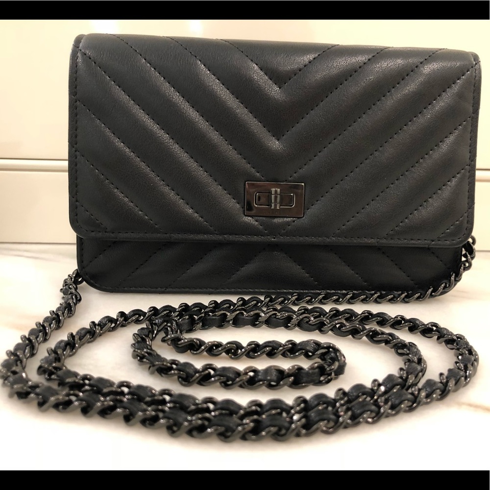 SOLD Chanel 17P So Black chevron sheepskin WOC